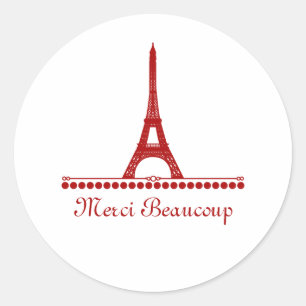 Adesivo Redondo Chic Parisiense Obrigado Stickers, Vermelho