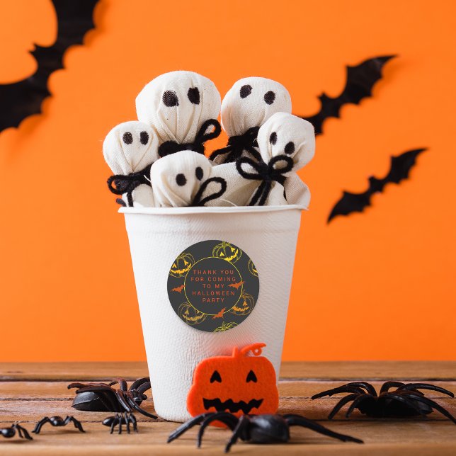 Adesivo Redondo Chic Pumpkins Bats Halloween Obrigado (Chic Pumpkins Bats Halloween Thank You Classic Round Sticker)