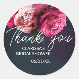 Adesivo Redondo Chic Rosa Peônia Obrigado Chuveiro de Noiva