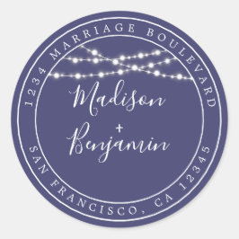 Adesivo Redondo Chic Rustic Light Marinho Blue Wedding Endereço de