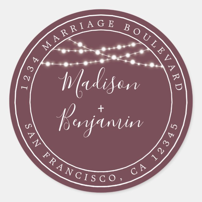 Adesivo Redondo Chic Rustic Lights Burgundy Endereço de Devolução  (Frente)