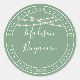 Adesivo Redondo Chic Rustic Lights Green Wedding Endereço de Devol