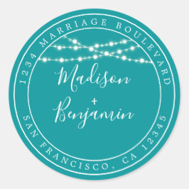 Adesivo Redondo Chic Rustic Lights Green Wedding Endereço de Devol