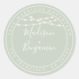Adesivo Redondo Chic Rustic Lights Green Wedding Endereço de Devol