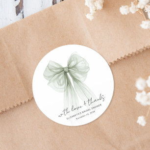 Adesivo Redondo Chic Sage Bow Aquarela Chá de Noiva Obrigado