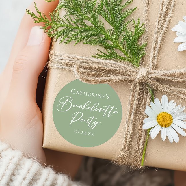 Adesivo Redondo Chic Sage Green Bachelorette Party Personalized (Criador carregado)
