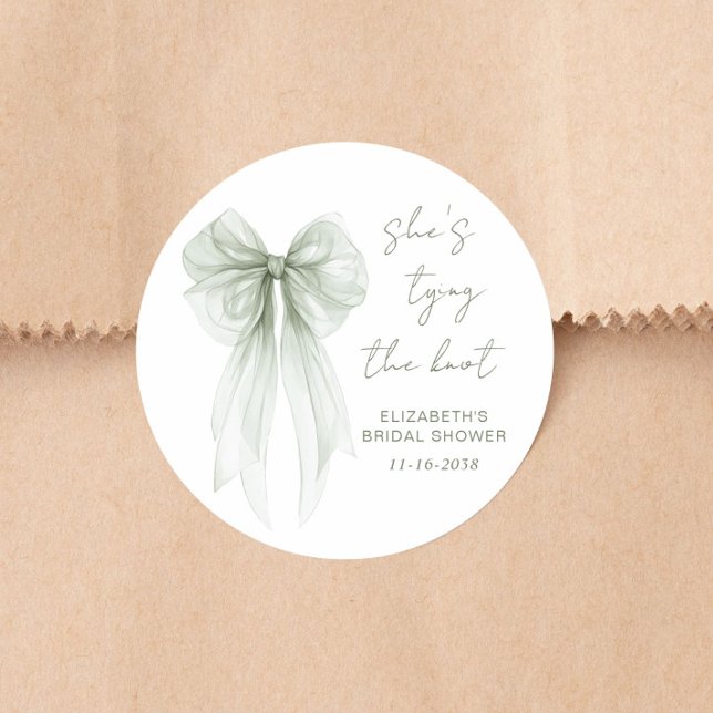 Adesivo Redondo Chic Sage Green Bow Watercolor Bridal Shower (Chic Sage Green Bow Watercolor Bridal Shower Classic Round Sticker)