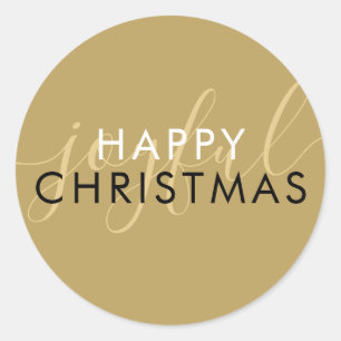 Adesivo Redondo Chic Script Alegre Moderno Feliz Natal Dourado