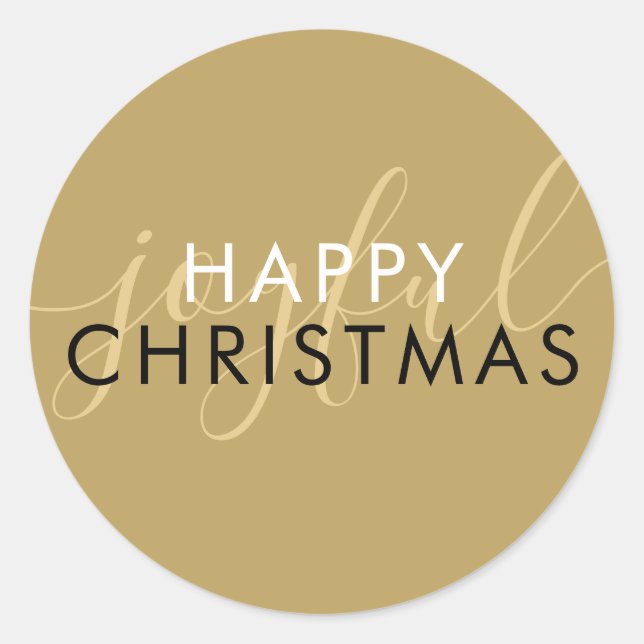 Adesivo Redondo Chic Script Alegre Moderno Feliz Natal Dourado (Frente)