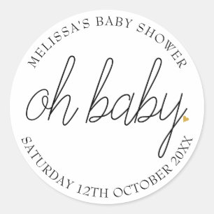 Adesivo Redondo Chic script coração dourado baby shower oh baby