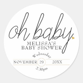 Adesivo Redondo Chic script coração dourado baby shower oh baby