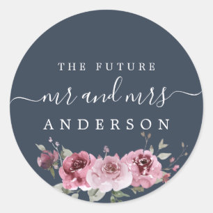 Adesivo Redondo Chic Script Future Sr. Burgundy Floral Blue
