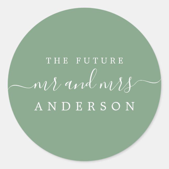 Adesivo Redondo Chic Script Future Sr. Casamento Verde Mineral (Frente)