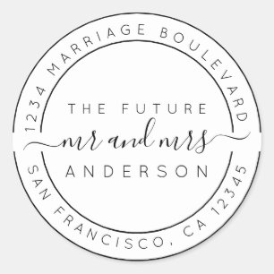 Adesivo Redondo Chic Script Future Sr. Dr. Wedding Return Endereç