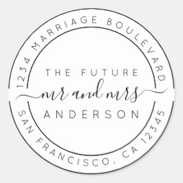 Adesivo Redondo Chic Script Future Sr. Dr. Wedding Return Endereço