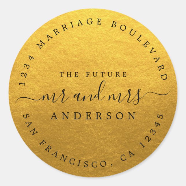 Adesivo Redondo Chic Script Future Sr. Dr. Wedding Return Endereço (Frente)