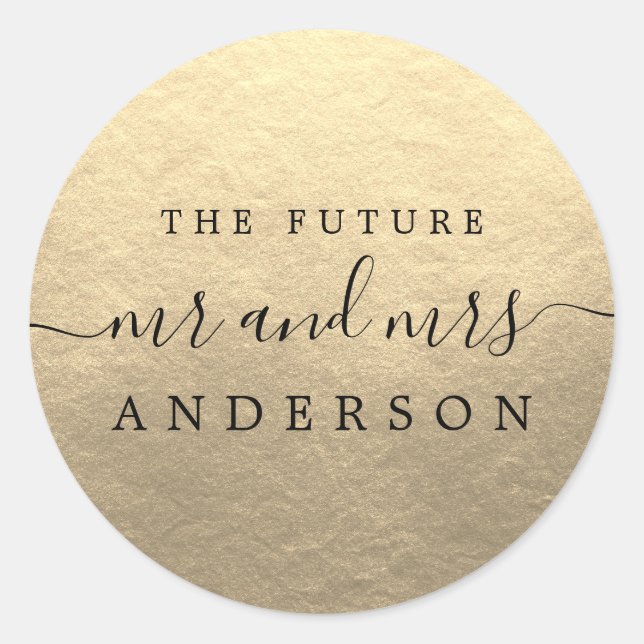 Adesivo Redondo Chic Script Future Sr. Sra. Dourada Wedding (Frente)