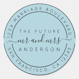 Adesivo Redondo Chic Script Future Sr Sra. Return Endereço Blue