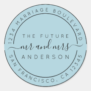 Adesivo Redondo Chic Script Future Sr Sra. Return Endereço Blue