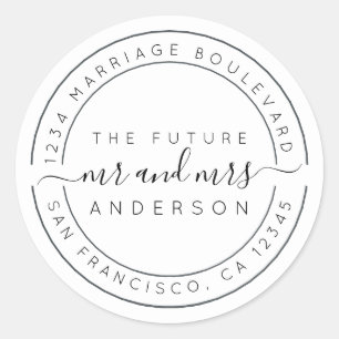 Adesivo Redondo Chic Script Future Sr. Wedding Endereço de Regres