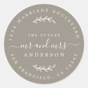 Adesivo Redondo Chic Script Future Sr. Wedding Endereço de Regres