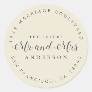 Adesivo Redondo Chic Script Future Sr. Wedding Endereço de Regres
