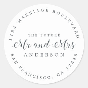 Adesivo Redondo Chic Script Future Sr. Wedding Endereço de Regres