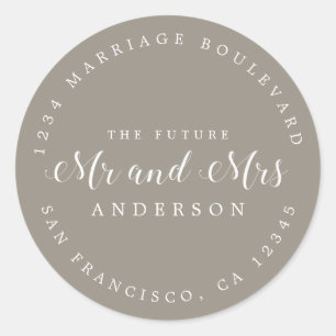 Adesivo Redondo Chic Script Future Sr. Wedding Endereço de Regres