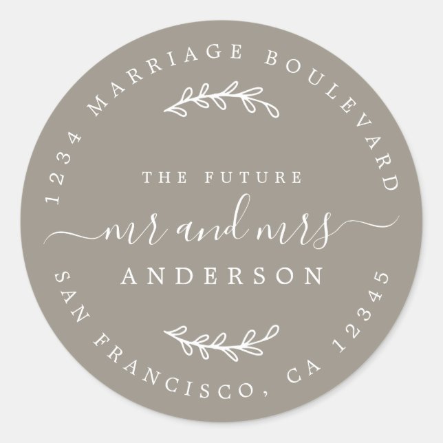 Adesivo Redondo Chic Script Future Sr. Wedding Endereço de Regress (Frente)