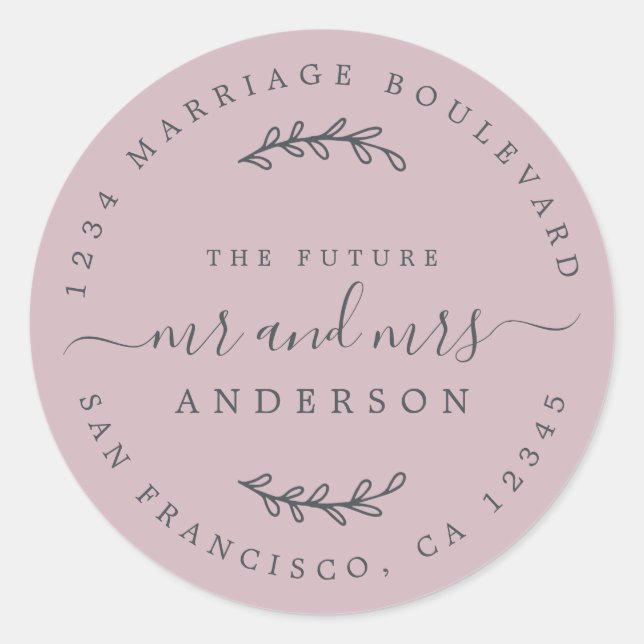Adesivo Redondo Chic Script Future Sr. Wedding Endereço de Regress (Frente)