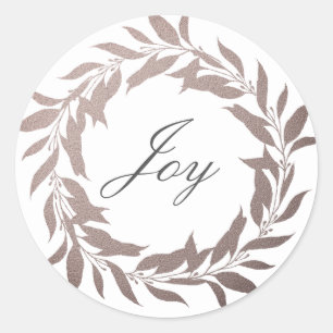 Adesivo Redondo Chic Script Joy Cinza Púrpura Wreath Natal