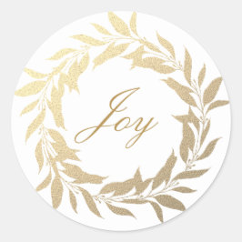 Adesivo Redondo Chic Script Joy Dourado Wreath Natal