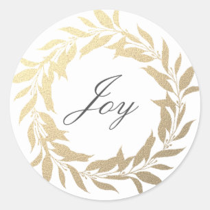 Adesivo Redondo Chic Script Joy Dourado Wreath Natal