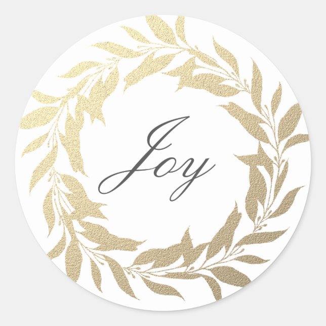Adesivo Redondo Chic Script Joy Dourado Wreath Natal (Frente)