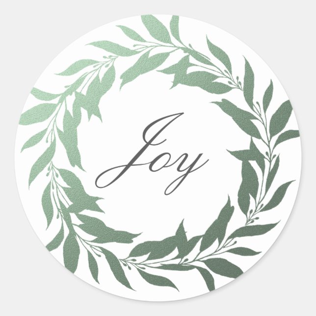 Adesivo Redondo Chic Script Joy Green Foil Wreath Natal (Frente)