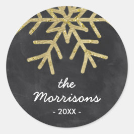 Adesivo Redondo Chic Snowflake | Faux Gold Foil Holiday