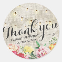 Chic String Lights Linen Floral Weding Obrigado