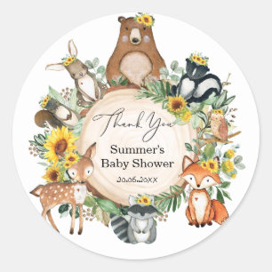 Adesivo Redondo Chic Sunflower Woodland Animal Baby Girl Chá