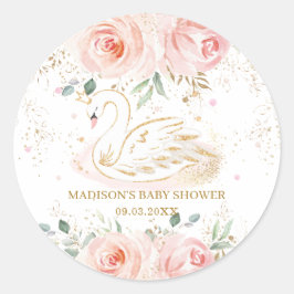 Adesivo Redondo Chic Swan Blush Pink Floral Chá de fraldas Anivers