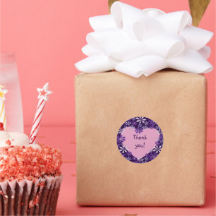 Adesivo Redondo Chic Violet Blush Flor Heart Obrigado