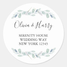 Chic Watercolor Eucalyptus Return Address Stickers