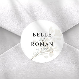 Adesivo Redondo Chic White & Beige Botancial Wedding