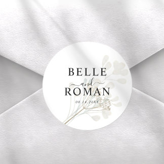 Adesivo Redondo Chic White & Beige Botancial Wedding