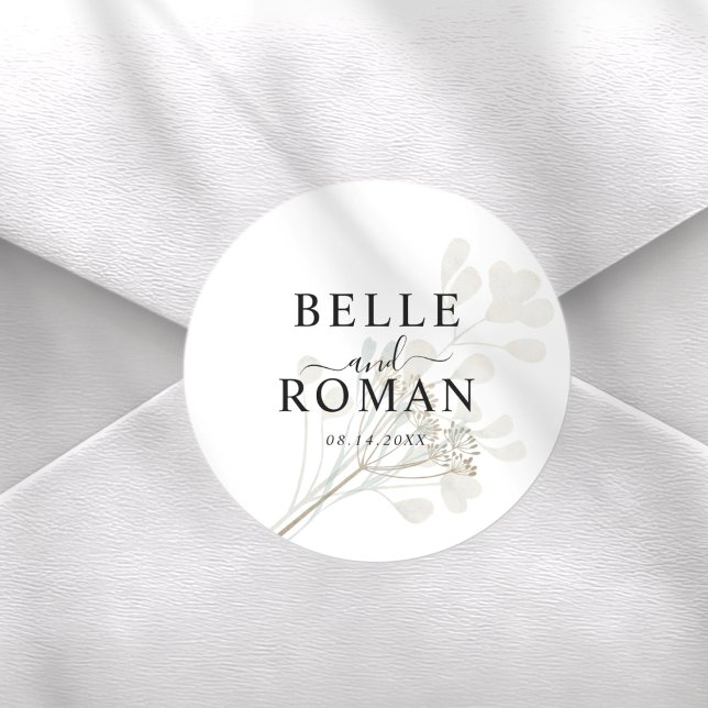 Adesivo Redondo Chic White & Beige Botancial Wedding (Criador carregado)