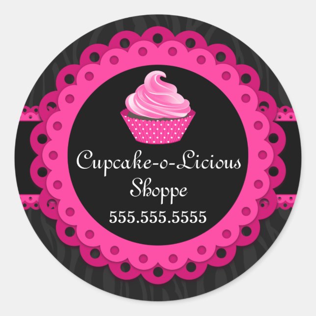 Adesivo Redondo Chic Zebra - Cupcake Rosa-Colar - Cartazes (Frente)