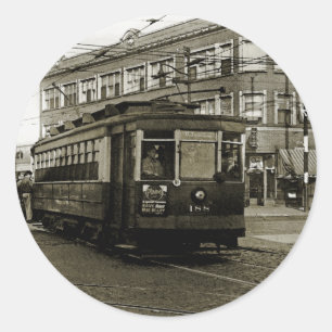 ADESIVO REDONDO CHICAGO 63ª E OCIDENTAL 1952 TROLLEY ART SEPIA