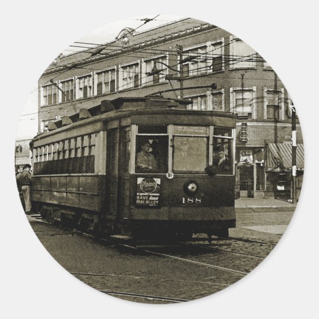 ADESIVO REDONDO CHICAGO 63ª E OCIDENTAL 1952 TROLLEY ART SEPIA (Frente)