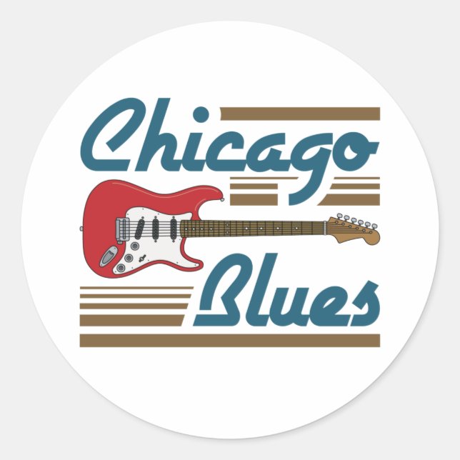 Adesivo Redondo Chicago Blues Musical Guitar (Frente)