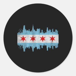 Adesivo Redondo Chicago City Skyline Flag Chicago, cidade em dific