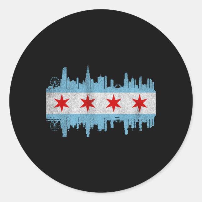Adesivo Redondo Chicago City Skyline Flag Chicago, cidade em dific (Frente)